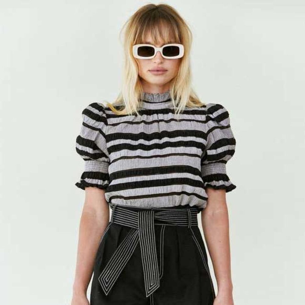 *HUNTER BELL | Monroe Top Black Striped Bell Sleeve Blouse Size XS